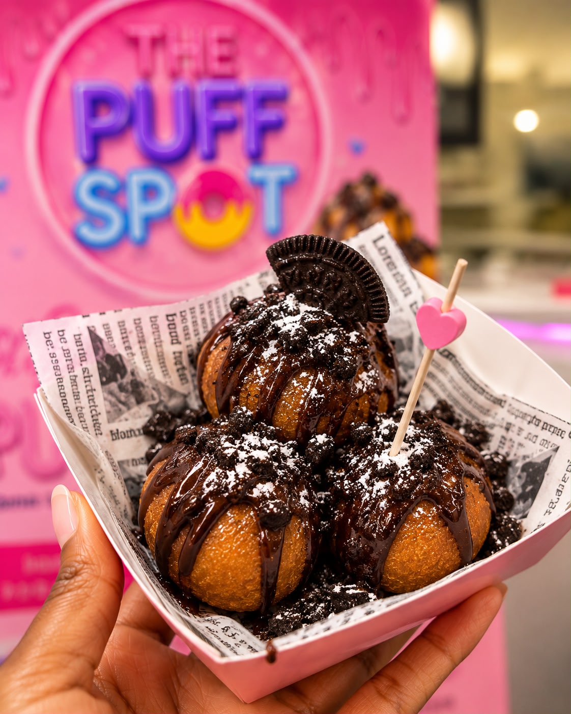 Puff puff with chocolate and sprinkles